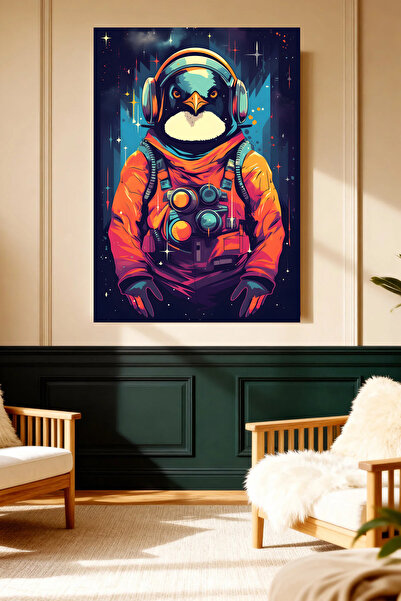 Mushen Studio Tablou pe pânză fără ramă cu astronaut pinguin în costum spația...