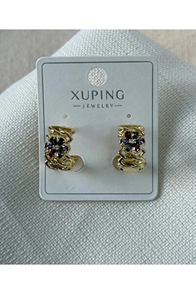 Haziran إكسسوارات، أقراط نسائية ذهبية مرصعة بالأحجار الكريمة الملونة من Xuping