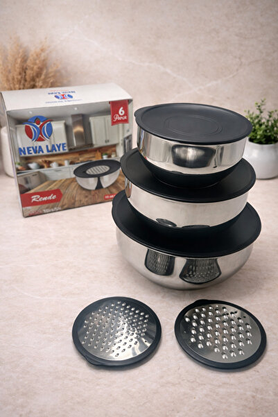 Rivorn Neva Series 9 Piece Stainless Steel Mixing Bowl Set 16-20-24 cm with L...