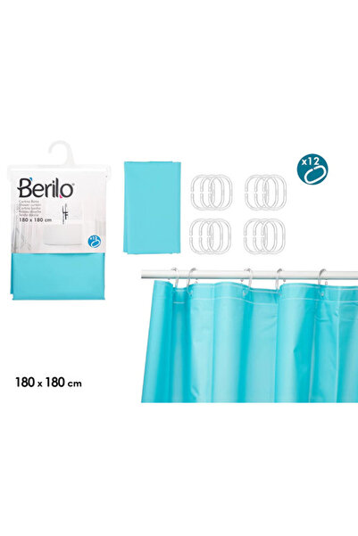 BERILO Waterproof shower curtain, BERILO, transparent, 180x180cm, blue color