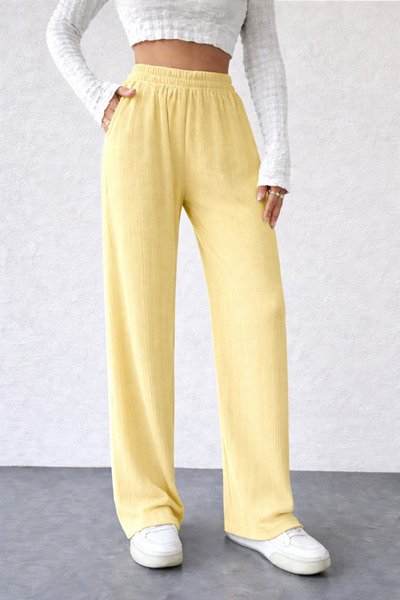 BORCKA TEKSTİL Yellow Elastic Waist Detailed Side Pockets Comfortable Fit Wom...