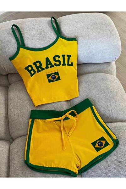 GRİİ WEAR Γυναικείο Σετ Αθλητικών Ρούχων με Στάμπα και Σορτς