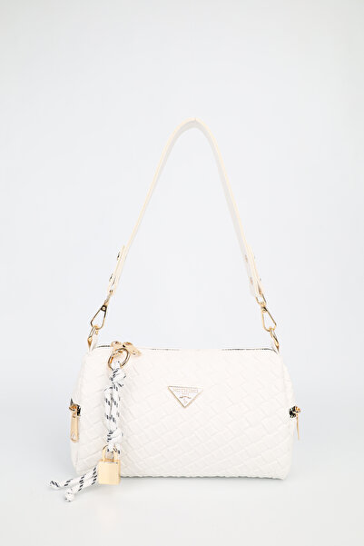 NOTHING Γυναικεία τσάντα ώμου και χιαστί με πλεκτή λευκή δερμάτινη λεπτομέρει...