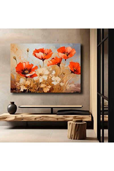 OEM Tablou pe pânză Re-Bloom, model floral, lemn masiv/pânză, bej/roșu, 70 x ...