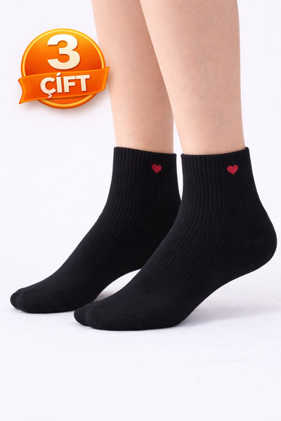 Saria Moda 3 Pairs of Black Derby Cotton Heart Socks