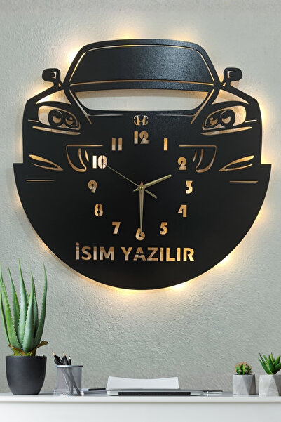 Blackdekor Honda S2000 Temalı İsim Yazılır Işıklı Duvar Saati Modern Ofis Dek...