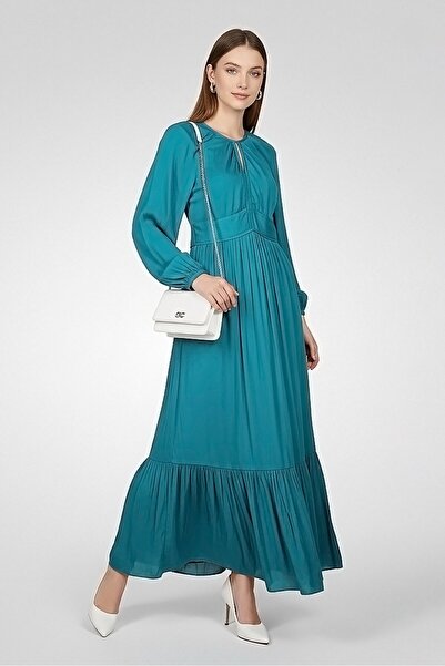 SANDRO Women Pleated Maxi Dress, Turquoise