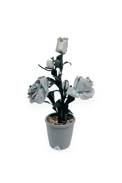 AFO Ghiveci cu 3 Fire Trandafiri din Spuma Vintage - Argintiu