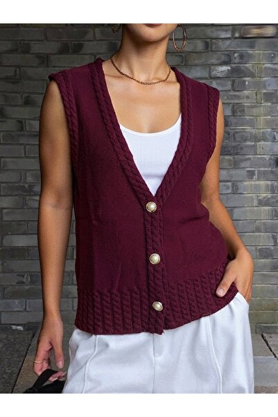 NEWCO Knitted Detail Comfortable Fit Pearl Button Detail Vest Cardigan