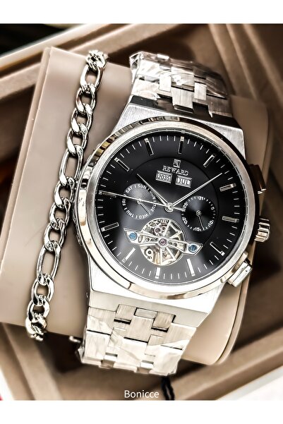 Reward Automatic (Battery-Free) Men's Wristwatch, Silver Steel Strap, Functio...
