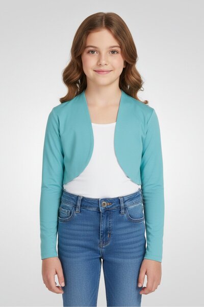 Artigli Girl Kids Girl Embellished Long Sleeve Cardigan, Turquoise