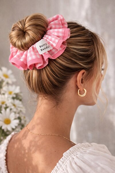 Handmade Betty Bands Pembe Pötikare Büyük Boy Saç Tokası Hacimli Topuz Scrunc...