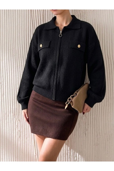 NLT Women's Zippered Beard Knitwear Cardigan -Mt-0322R2