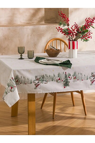 LC Waikiki LCW HOME Beyaz Yılbaşı Temalı Masa Örtüsü 150x220 Cm