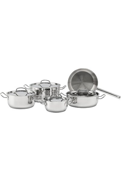 ELLE 9 Piece Stainless Steel Cookware Set 5 Ply with Casseroles and Fry Pan