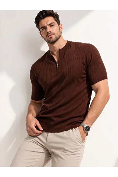 DOGUTREND Men's Short Sleeve Ribbed Knit T-Shirt Summer High Collar T-Shirt -...
