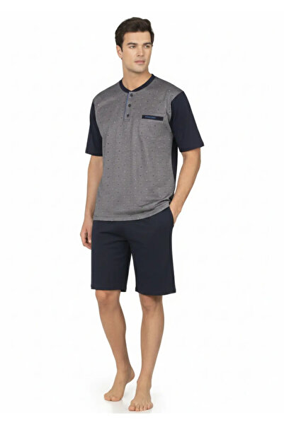 Pierre Cardin Men's Cotton 3-Piece Buttoned Collar Pocket Navy Blue Pajama Se...