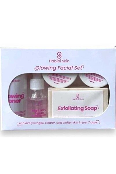 habibi skin مجموعة العناية بالوجه المضيئة - تقشير خفيف مع حمض الهيالورونيك وف...