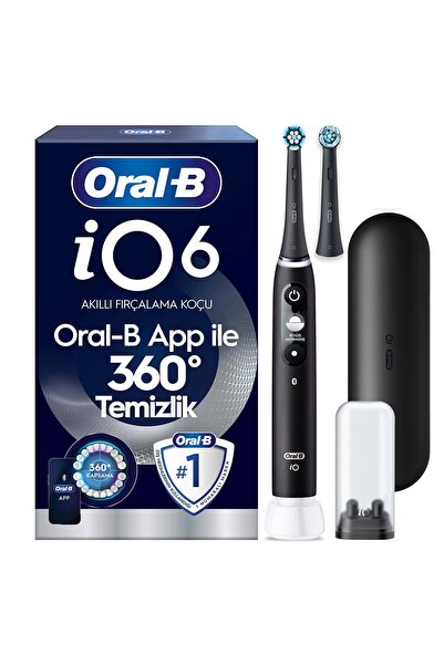 Oral-B iO6 Siyah Şarjlı/Elektrikli Diş Fırçası, 2 Fırça Başlığı, Uzun Ömürlü ...