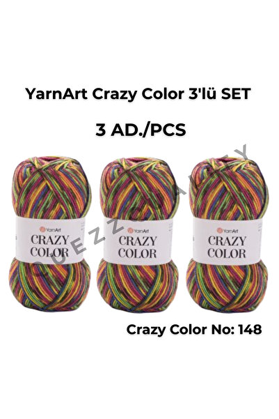 Yarnart مجموعة كريزي كولور المكونة من 3 خيوط محبوكة يدويًا رقم: 110