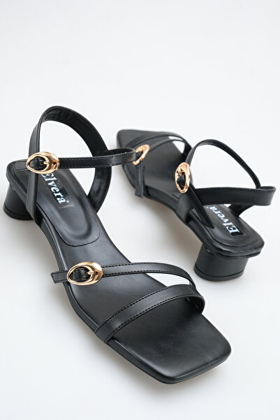 MALENTA Women's Black Leather Sandals with Stylish Gold Buckle Detail, Ankle ...