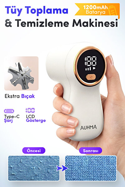 auhma M118 Şarjlı Tüy Toplama Makinesi | 6 Bıçaklı Dijital Ekranlı Kumaş Tüy ...