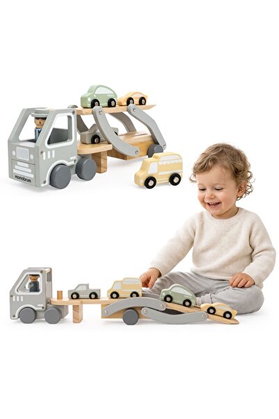 mamabrum Camion transport auto din lemn cu rampă și mașini