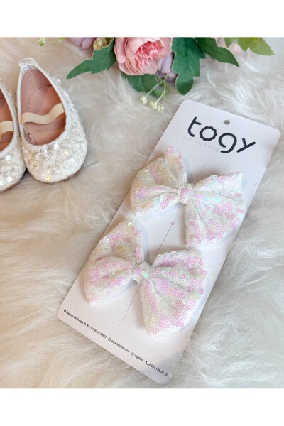 aysskids White Sequin Bow Girl's Baby 2-Piece Buckle