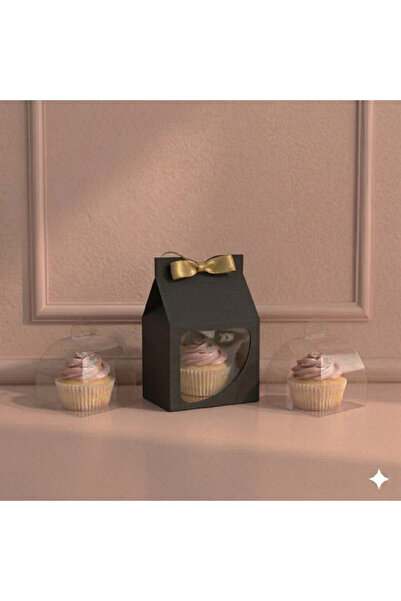 Ambalaj Modacısı FRANSIZ PASTASI & CUPCAKE KUTUSU SİYAH ( 10X10X10+5,5 CM ) (...