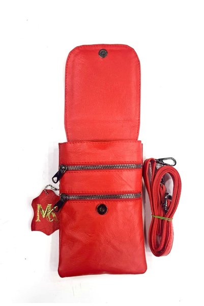 Mocikon Genuine Leather Unisex 2-Compartment 3-Pocket Mobile Phone Bag with Shoulder Strap