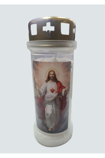 LCA Κηδευτικό Κερί με Εικόνα του Ιησού Χριστού και Μεταλλικό Καπάκι – Κερί Πα...