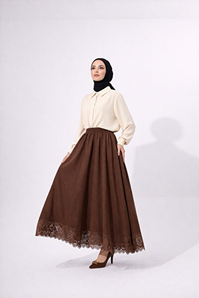 vikitekno Women's Premium Quality Strawberry Fabric Skirt with Lace Detail