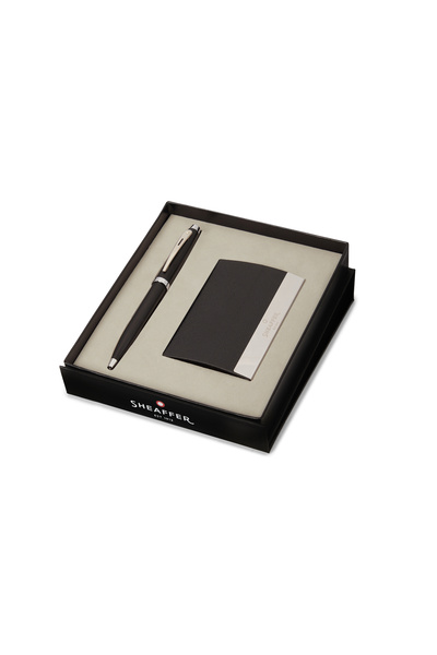Sheaffer قلم 100 G9317 أسود غير لامع مع حواف مطلية بالنيكل مع حامل لبطاقات العمل