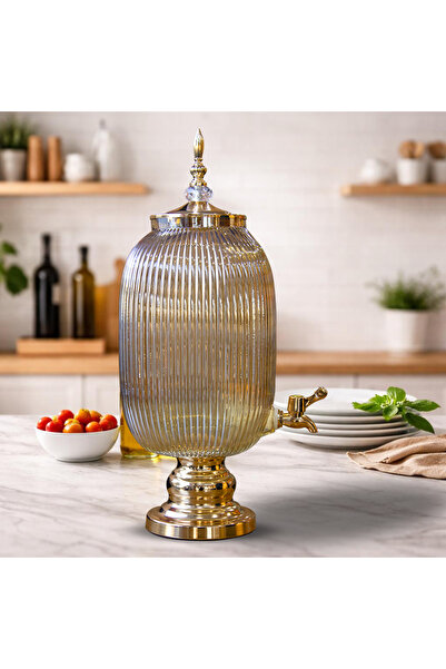 HanemHome Züccaciye Cam Sebil – Musluklu Cam İçecek Dispenseri Gold Detaylı (...