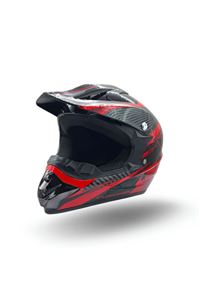 XTR Casca motocross/atv copii 125, culoare negru/rosu, marime YM, 53-54cm