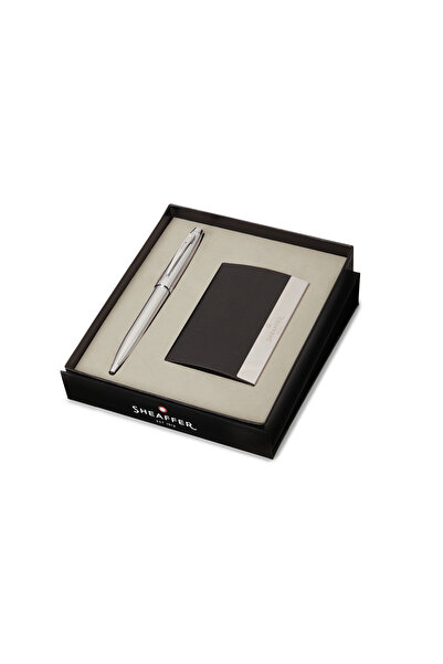 Sheaffer قلم 100 G9306 من الكروم المصقول مع حواف مطلية بالنيكل مع حامل لبطاقا...