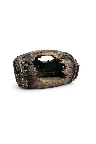 Dophin Large Broken Wine Barrel Aquarium Ornament - 26cm | Rustic Wood Textur...