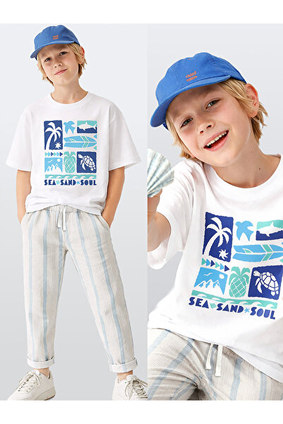 Denokids Момчешки летен комплект: памучна тениска и раирани панталони с ленен...