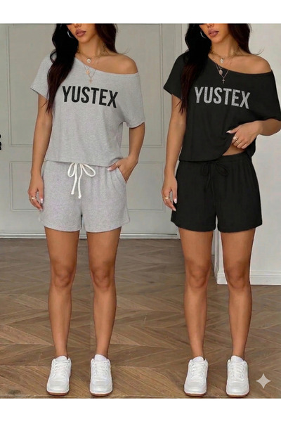 CAONNES 2-Pack Women's Shorts Set - Black and Gray High-Waisted No-Show Overs...