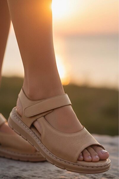 Ceyo Women's Genuine Leather Sandals Orthopedic Comfortable Velcro Breathable...