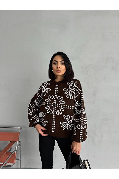 elbisereyonda Ethnic Pattern Oversized Knitwear Sweater