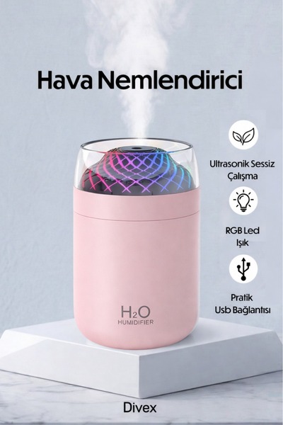 Divex RGB LED Hava Nemlendirici – Ultrasonik Sessiz Buhar Makinesi, USB Aroma...
