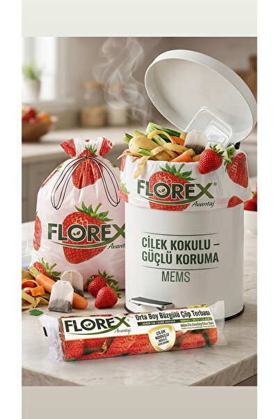 MEMS 10’lu 1 paket Florex Orta Boy Büzgülü 55 × 60 cm 40 lt Çilek Kokulu Çöp ...