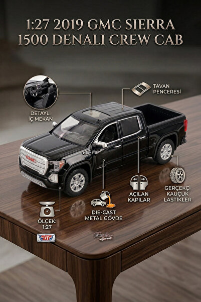craftivio Motor Max 1:27 2019 GMC Sierra 1500 Denali Crew Cab Siyah Lisanslı ...