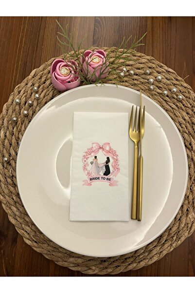 kidspartim Bride To Be Pembe Çelenk Baskılı Sunum Peçetesi Beyaz 16 Adet