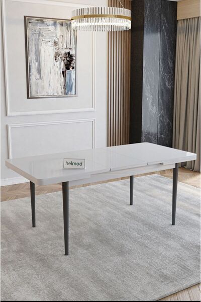 HELMOD Arsel Serisi Beyaz 80x130 Açılabilir Yemek Masası Mutfak Masası Metal ...