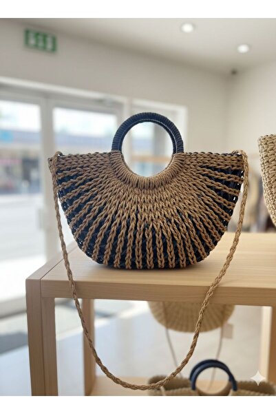 Axesoire NWC-1071 Ναυτικό μπλε ψάθινη τσάντα με φερμουάρ 43x36,5 εκ.