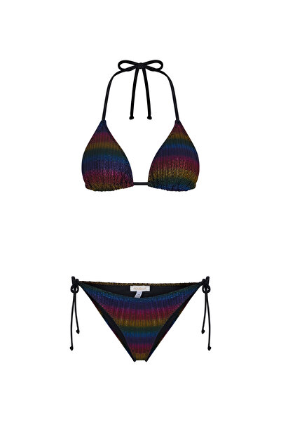 AQUELLA Lamé Print Patterned Shiny Triangle Bikini Set