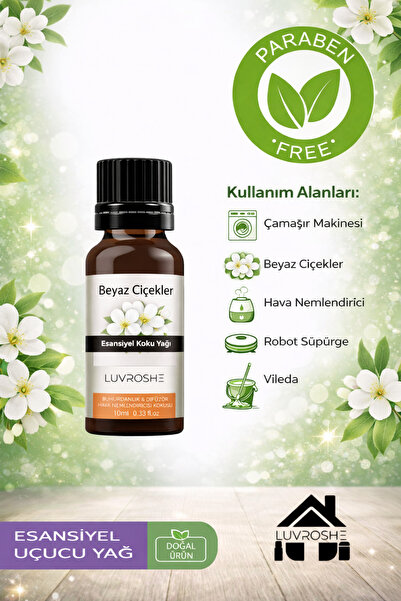 luvroshe Çamaşır Parfümü & Çamaşır Kokusu Beyaz Çiçekler Esansiyel Yağ 10 ml