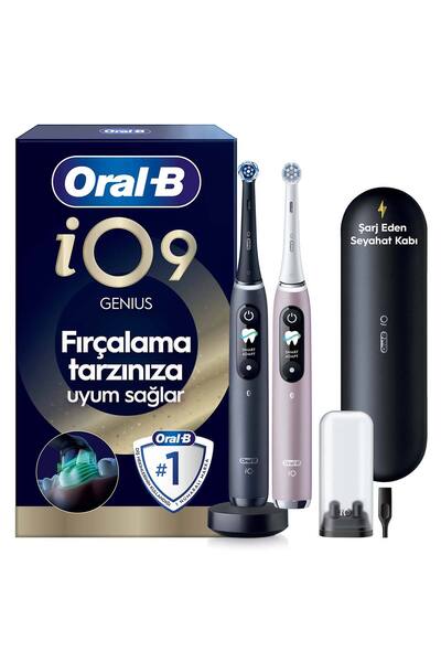 Oral-B iO9 Şarjlı/Elektrikli Diş Fırçası, 2'li Set, Rose Quartz & Siyah, 2 Fı...
